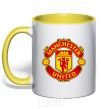 Mug with a colored handle Manchester United logo yellow фото