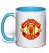 Mug with a colored handle Manchester United logo sky-blue фото