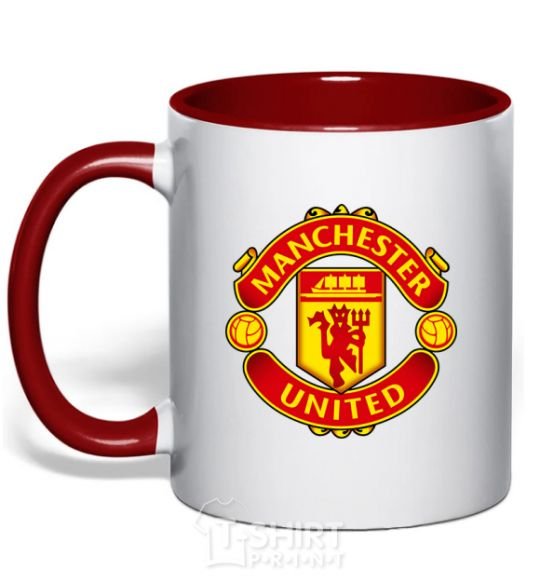 Mug with a colored handle Manchester United logo red фото
