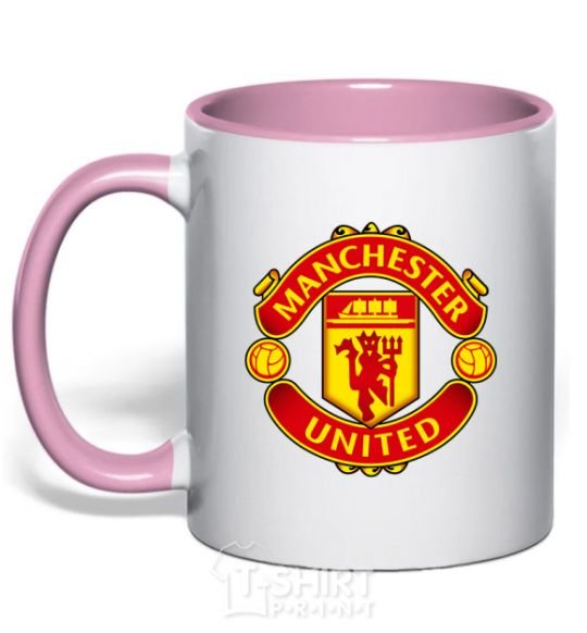 Mug with a colored handle Manchester United logo light-pink фото