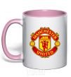 Mug with a colored handle Manchester United logo light-pink фото