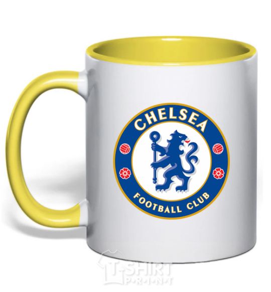 Mug with a colored handle Chelsea FC logo yellow фото
