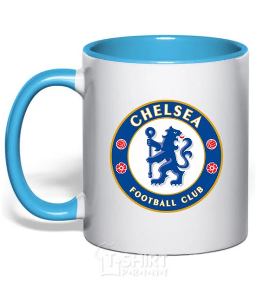 Mug with a colored handle Chelsea FC logo sky-blue фото