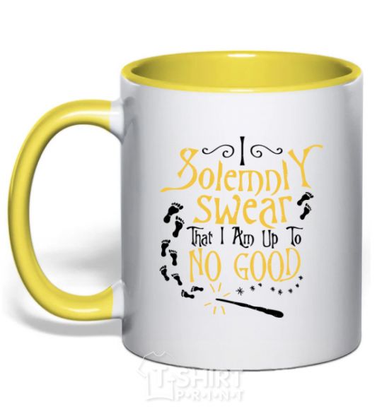 Mug with a colored handle I solemnly swear that i am up to no good yellow фото