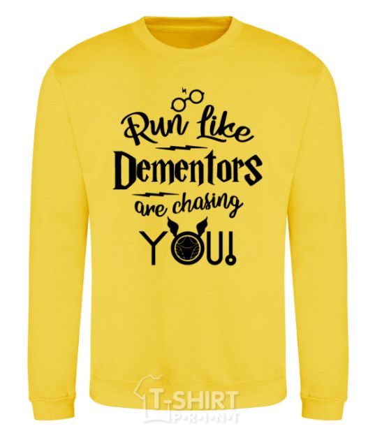 Sweatshirt Run like dementors are chasing you yellow фото