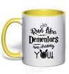 Mug with a colored handle Run like dementors are chasing you yellow фото