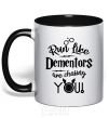 Mug with a colored handle Run like dementors are chasing you black фото