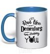 Mug with a colored handle Run like dementors are chasing you royal-blue фото