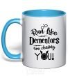 Mug with a colored handle Run like dementors are chasing you sky-blue фото