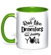 Mug with a colored handle Run like dementors are chasing you kelly-green фото