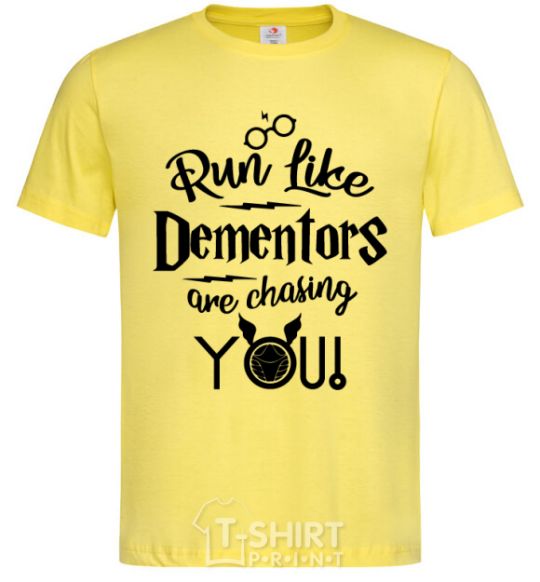 Men's T-Shirt Run like dementors are chasing you cornsilk фото