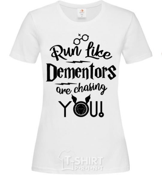 Женская футболка Run like dementors are chasing you Белый фото
