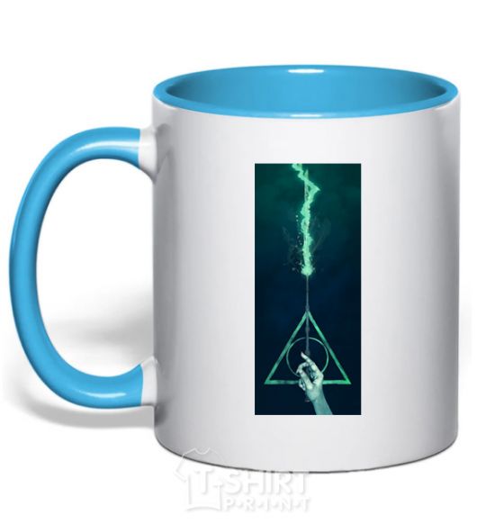 Mug with a colored handle Elderberry stick sky-blue фото