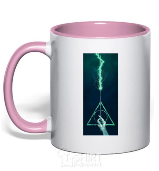 Mug with a colored handle Elderberry stick light-pink фото