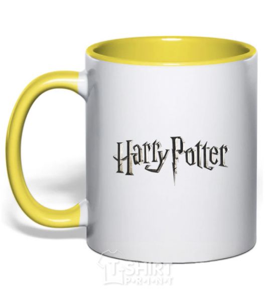 Mug with a colored handle Harry Potter logo yellow фото