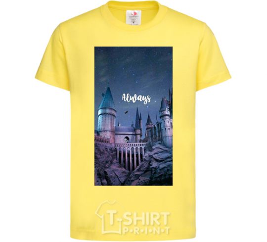 Kids T-shirt Night Hogwarts inscription is always cornsilk фото