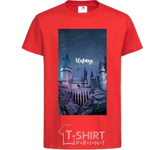Kids T-shirt Night Hogwarts inscription is always red фото