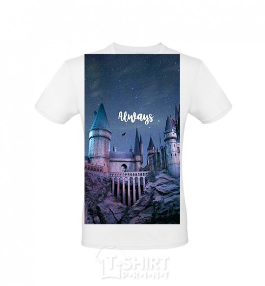 Men's T-Shirt Night Hogwarts inscription is always White фото