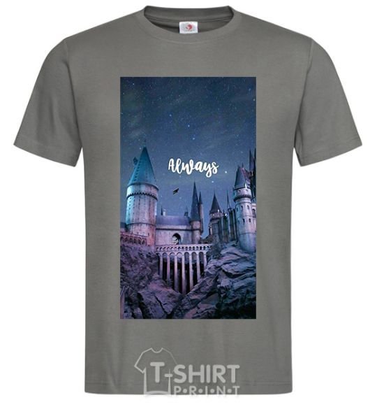 Men's T-Shirt Night Hogwarts inscription is always dark-grey фото