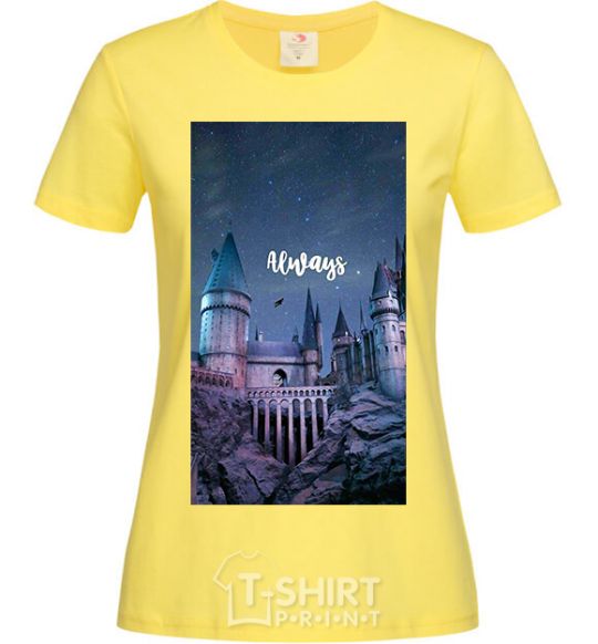 Women's T-shirt Night Hogwarts inscription is always cornsilk фото