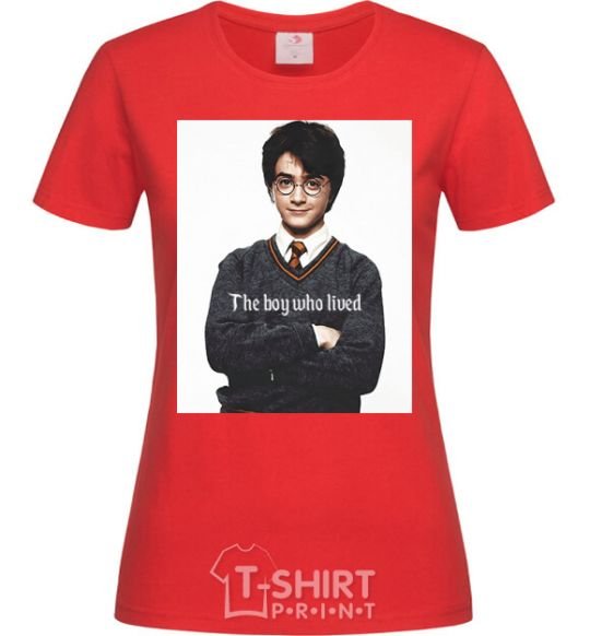 Women's T-shirt The boy who lived red фото