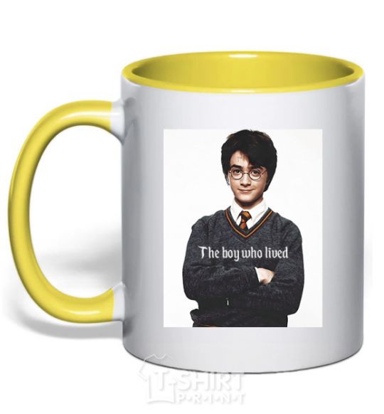 Mug with a colored handle The boy who lived yellow фото