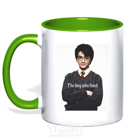 Mug with a colored handle The boy who lived kelly-green фото