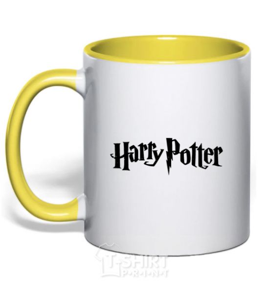 Mug with a colored handle Harry Potter logo black yellow фото