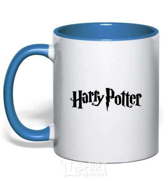 Mug with a colored handle Harry Potter logo black royal-blue фото