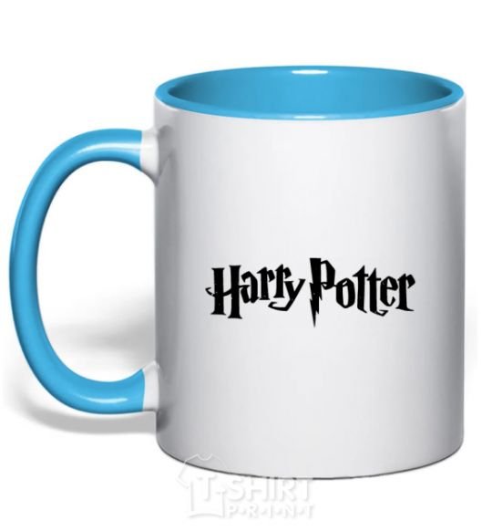 Чашка с цветной ручкой Harry Potter logo black Голубой фото