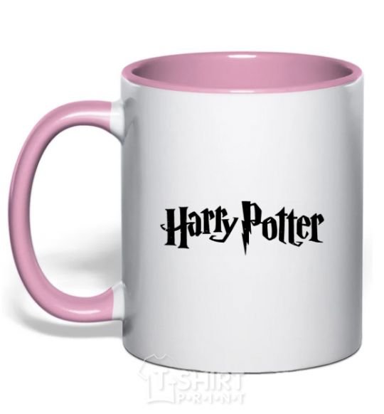 Mug with a colored handle Harry Potter logo black light-pink фото