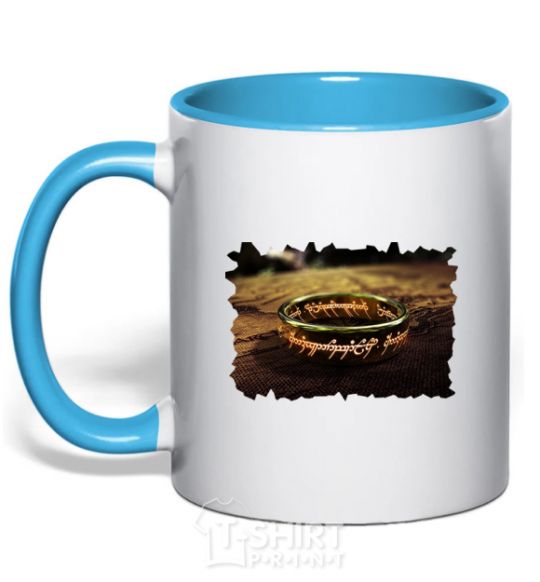 Mug with a colored handle the Power Ring sky-blue фото