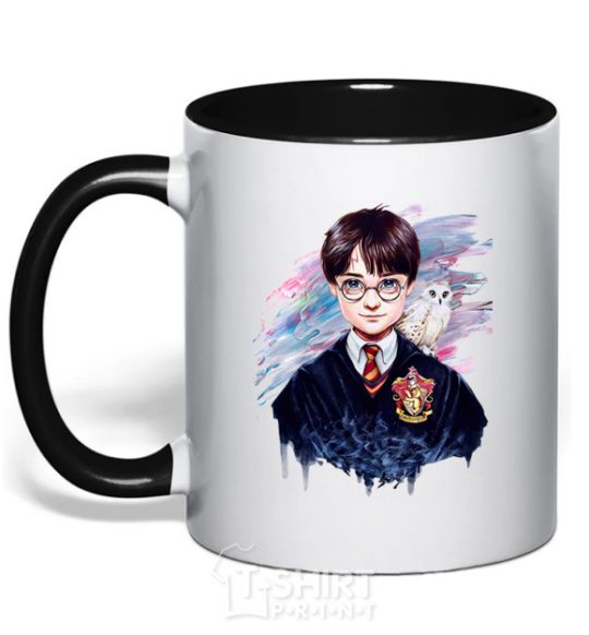Mug with a colored handle Harry Potter art black фото
