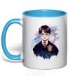 Mug with a colored handle Harry Potter art sky-blue фото