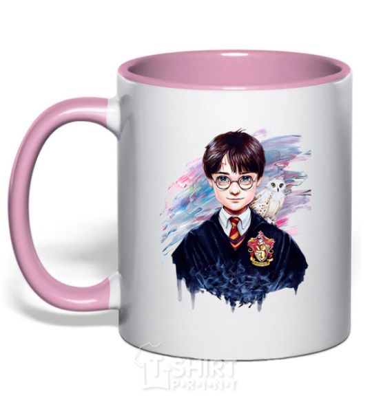 Mug with a colored handle Harry Potter art light-pink фото