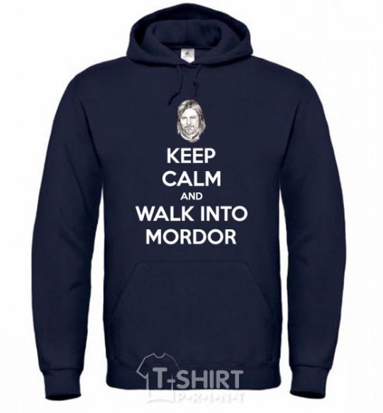 Men`s hoodie Keep calm and walk into Mordor navy-blue фото