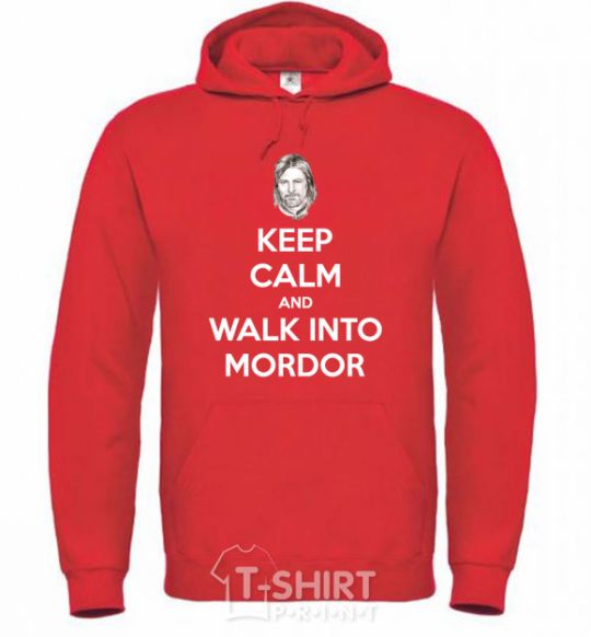 Мужская толстовка (худи) Keep calm and walk into Mordor Ярко-красный фото