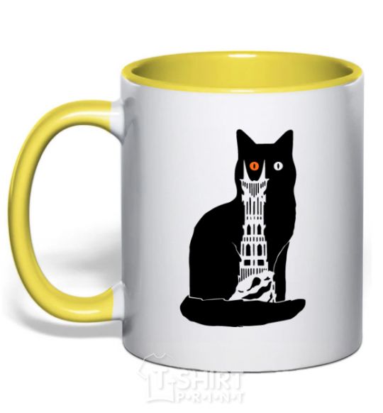 Mug with a colored handle The Cat of Mordor yellow фото