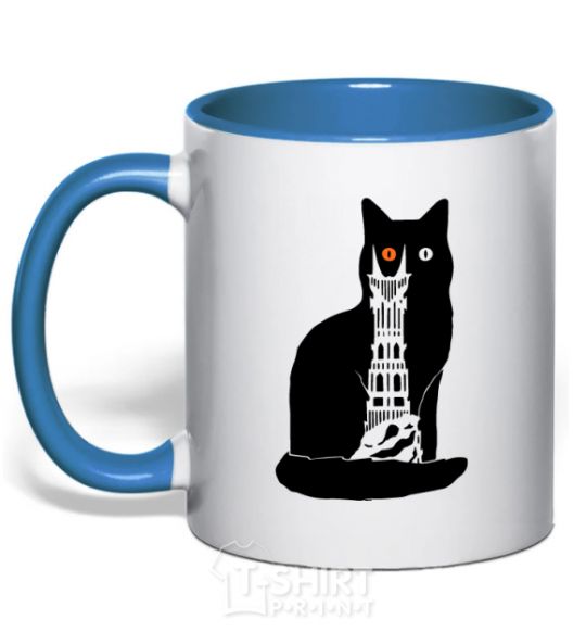 Mug with a colored handle The Cat of Mordor royal-blue фото