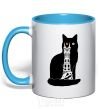 Mug with a colored handle The Cat of Mordor sky-blue фото