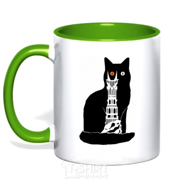 Mug with a colored handle The Cat of Mordor kelly-green фото