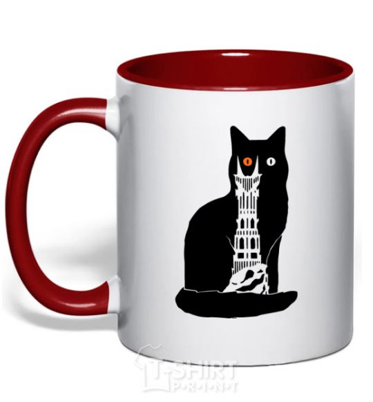 Mug with a colored handle The Cat of Mordor red фото