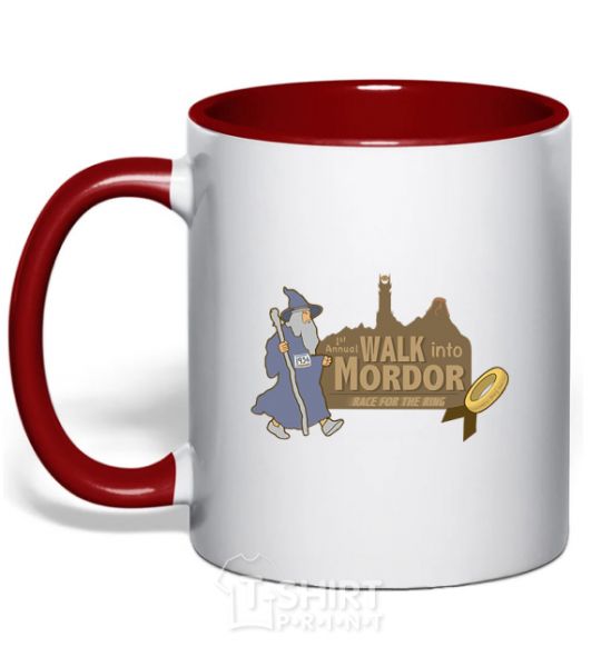 Mug with a colored handle Walk into Mordor race for the ring red фото