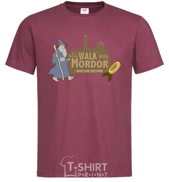 Men's T-Shirt Walk into Mordor race for the ring burgundy фото