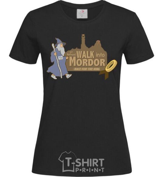 Women's T-shirt Walk into Mordor race for the ring black фото
