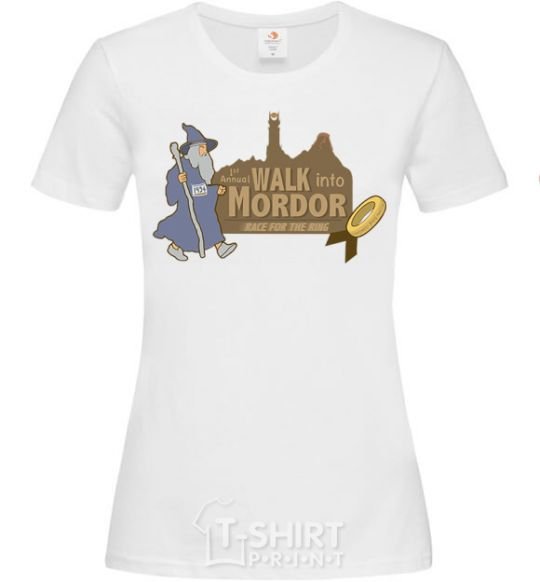 Women's T-shirt Walk into Mordor race for the ring White фото