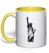Mug with a colored handle Statue of Liberty bw yellow фото
