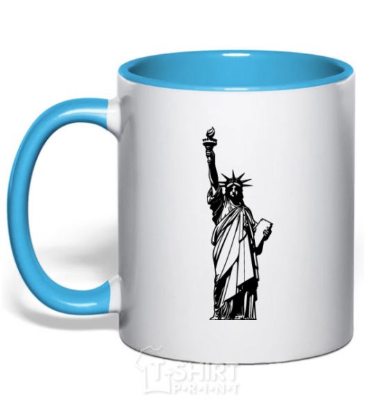 Mug with a colored handle Statue of Liberty bw sky-blue фото