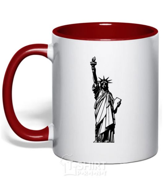 Mug with a colored handle Statue of Liberty bw red фото