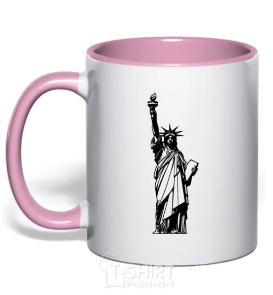 Mug with a colored handle Statue of Liberty bw light-pink фото